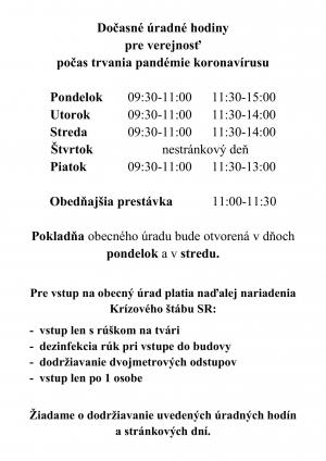 Dočasné úradné hodiny - koronavírus